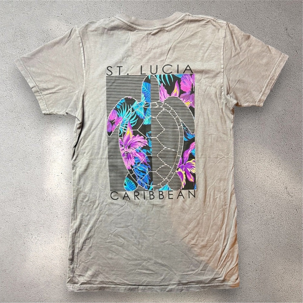 The Duck Company St Lucia Caribbean Sea Turtle Graphic T-Shirt Gray Mens Small
